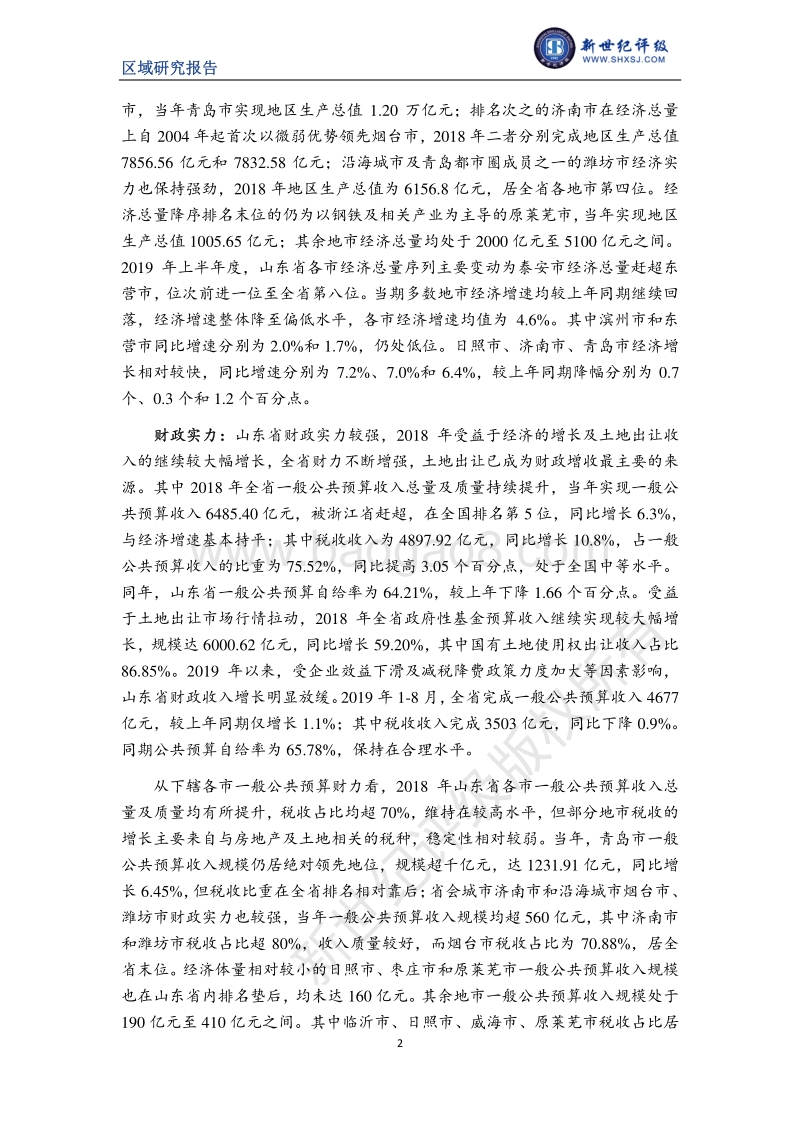 2019山东省及下辖各市经济财政实力与债务研究.pdf_第2页