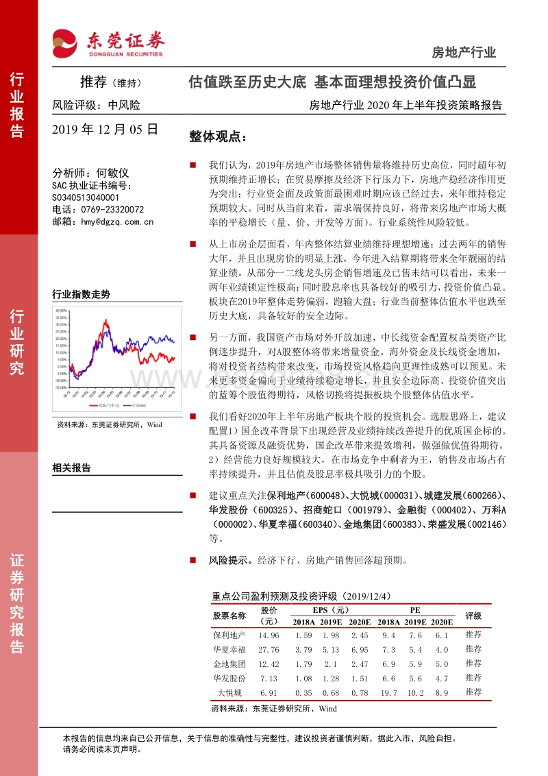 房地产行业2020年上半年投资策略报告：估值跌至历史大底基本面理想投资价值凸显.pdf_第1页