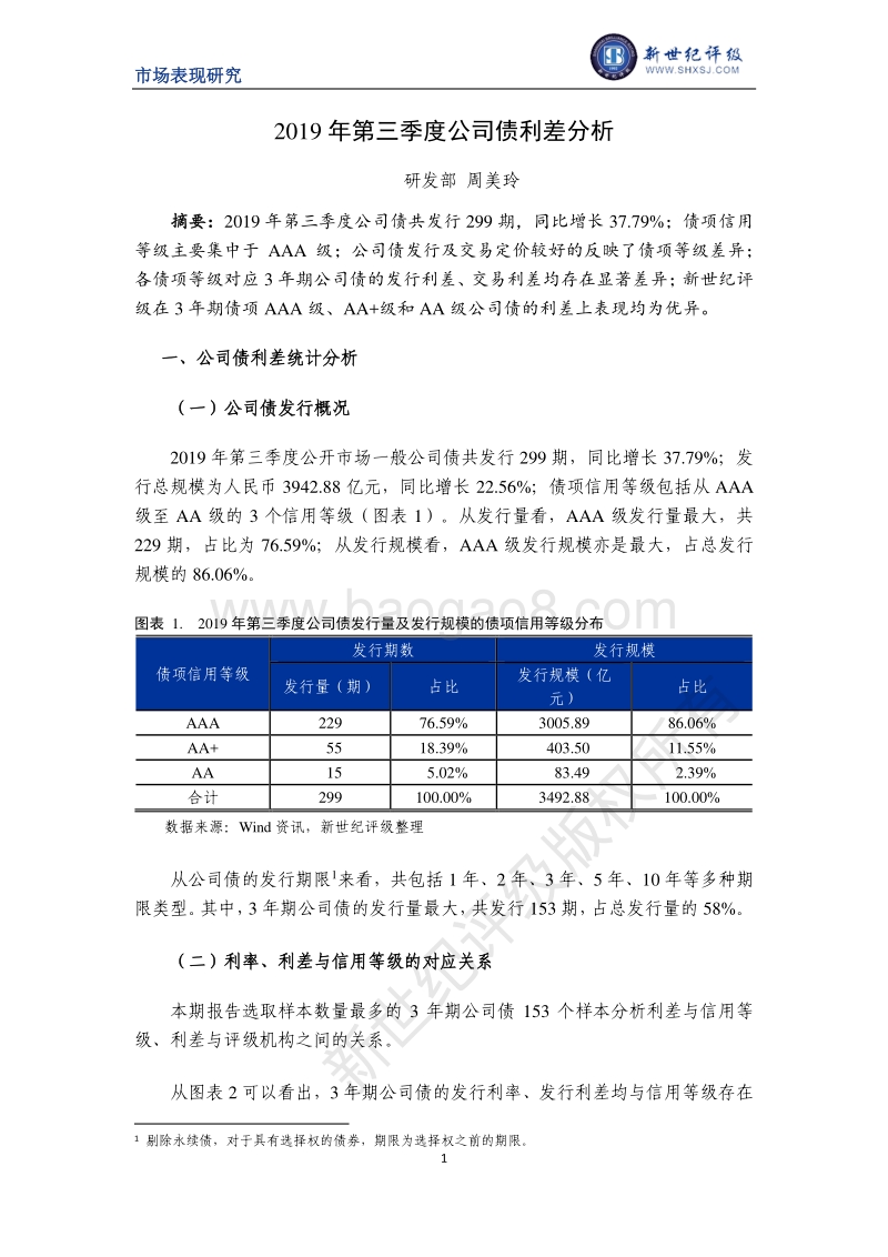 2019年第三季度公司债利差分析.pdf_第1页