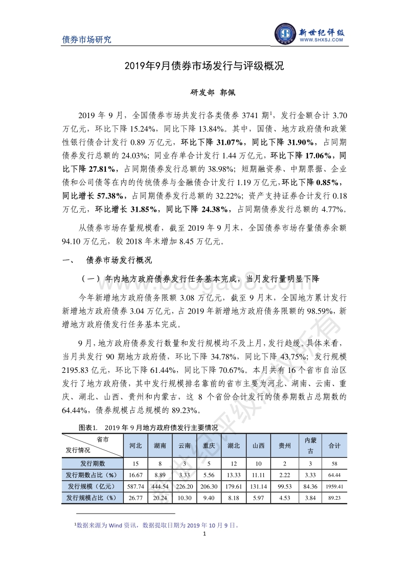 2019年9月债券市场发行与评级概况.pdf_第1页