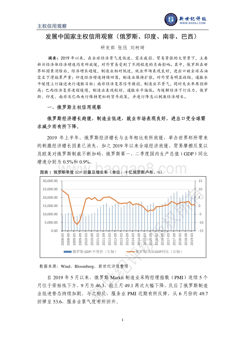 发展中国家主权信用观察（俄罗斯、印度、南非、巴西）.pdf_第1页