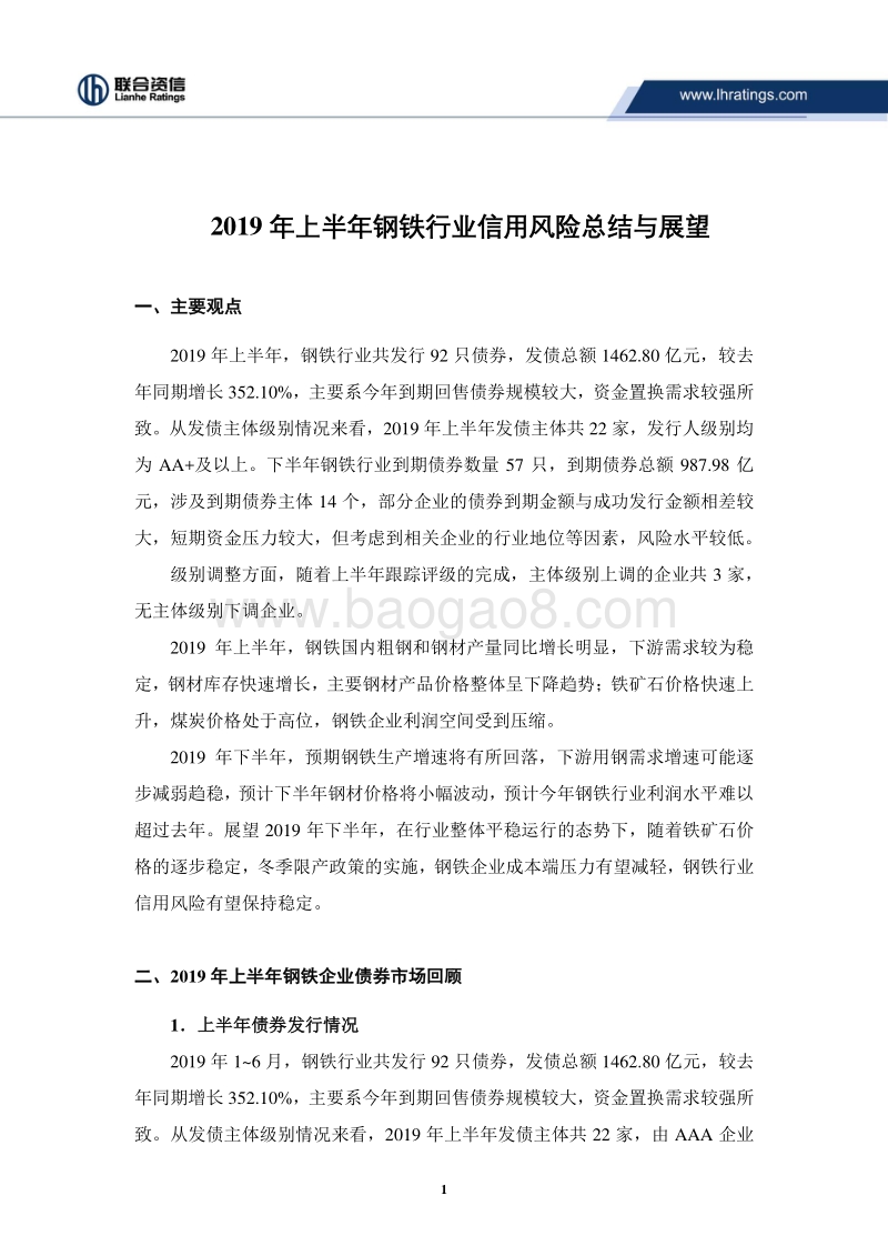 2019年上半年钢铁行业信用风险总结与展望.pdf_第2页