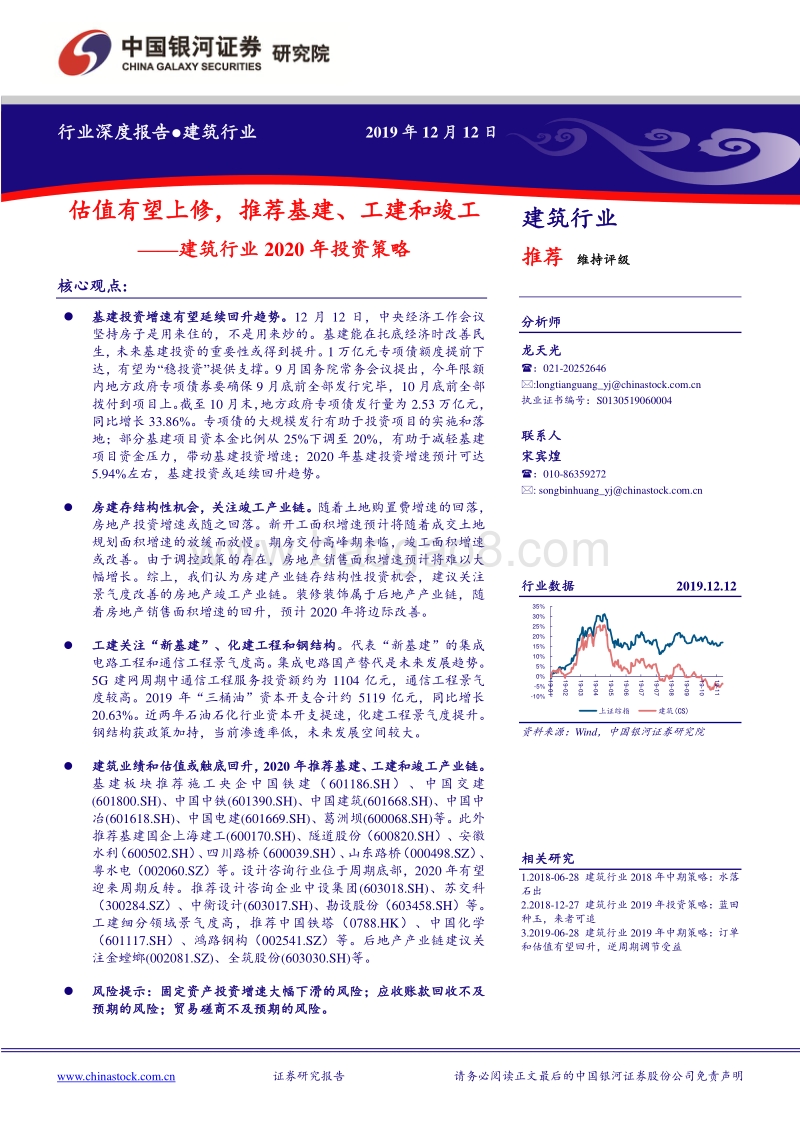 建筑行业2020年投资策略：值有望上修，推荐基建、工建和竣工.pdf_第1页