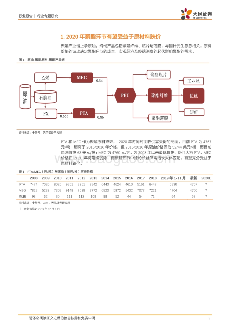 石油化工行业专题研究：十年难遇PTA、MEG双双跌价，聚酯环节有望受益.pdf_第3页