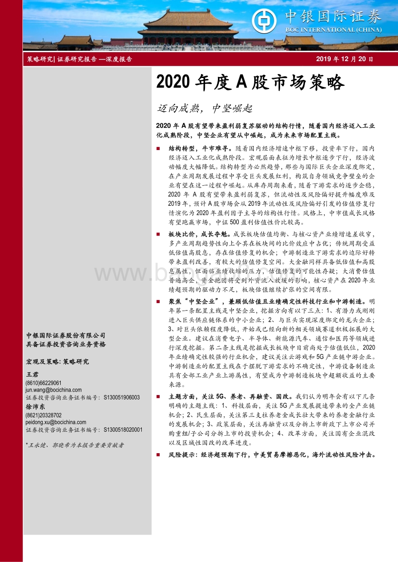 2020年度A股市场策略：迈向成熟，中坚崛起.pdf_第1页