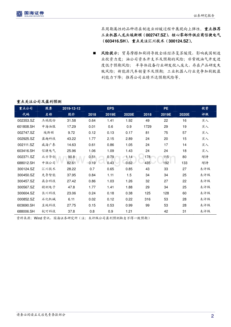 机械设备行业2020年度策略报告：聚焦确定机会，布局复苏弹性.pdf_第2页