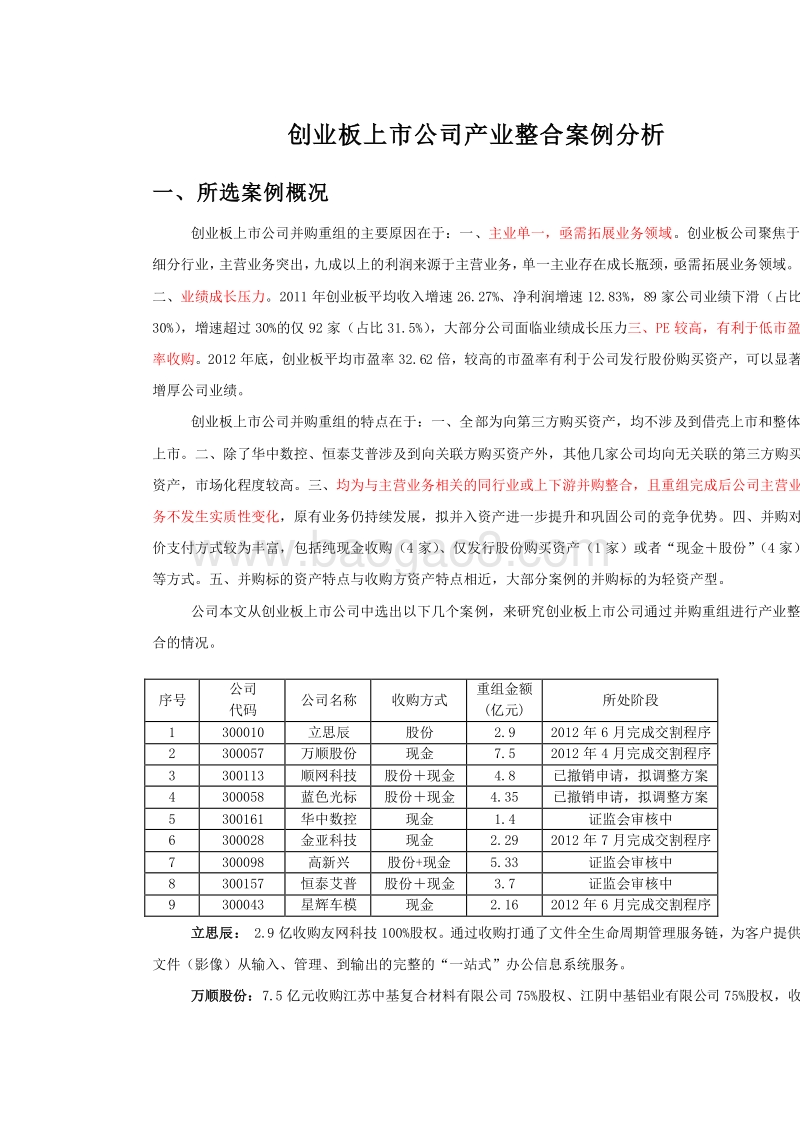 (精)创业板上市公司产业整合案例分析.docx_第1页