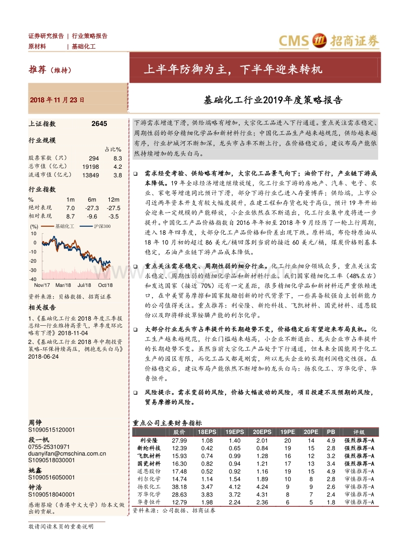 基础化工行业2019年度策略报告：上半年防御为主，下半年迎来转机.pdf_第1页