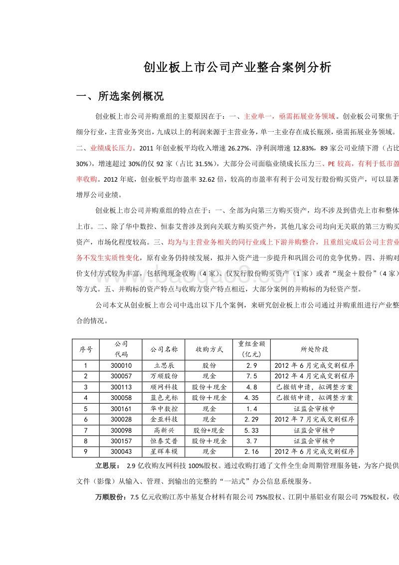 (精)创业板上市公司产业整合案例分析.docx_第1页