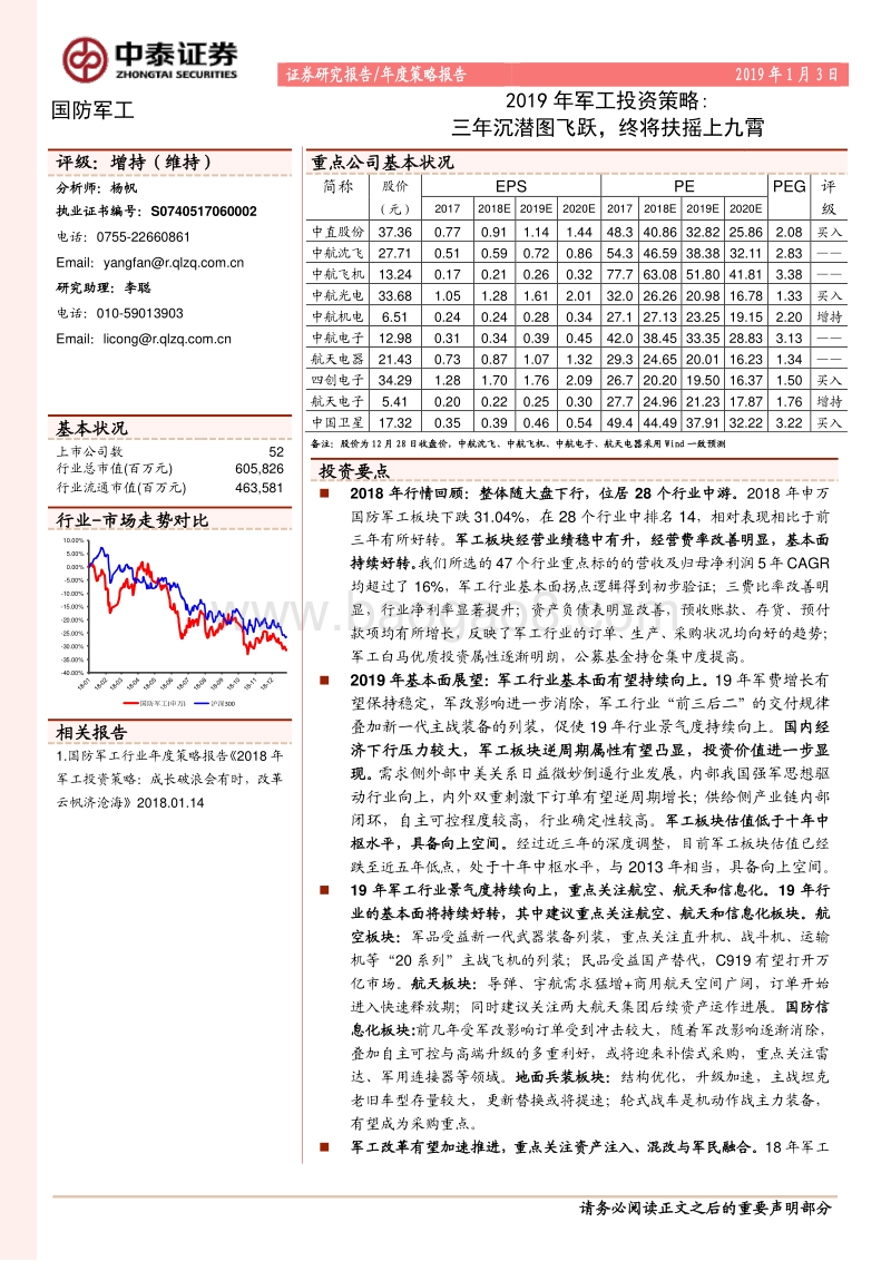 2019年军工投资策略：三年沉潜图飞跃，终将扶摇上九霄.pdf_第1页
