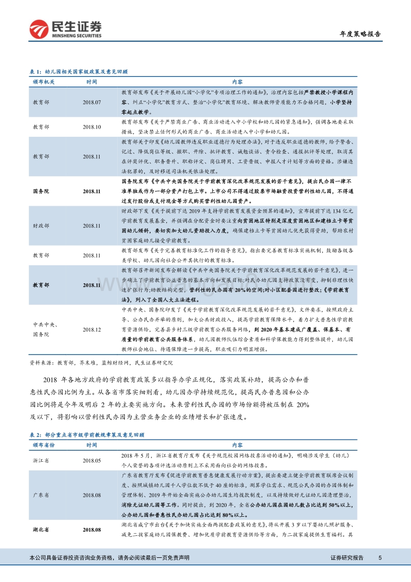 2019年教育行业策略：期待筑底完成，聚焦政策倾斜细分板块.pdf_第5页