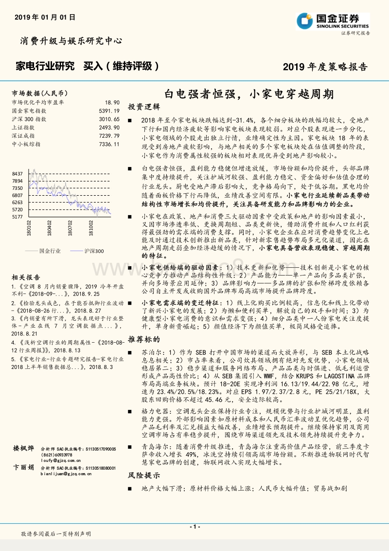 家电行业2019年度策略报告：白电强者恒强，小家电穿越周期.pdf_第1页