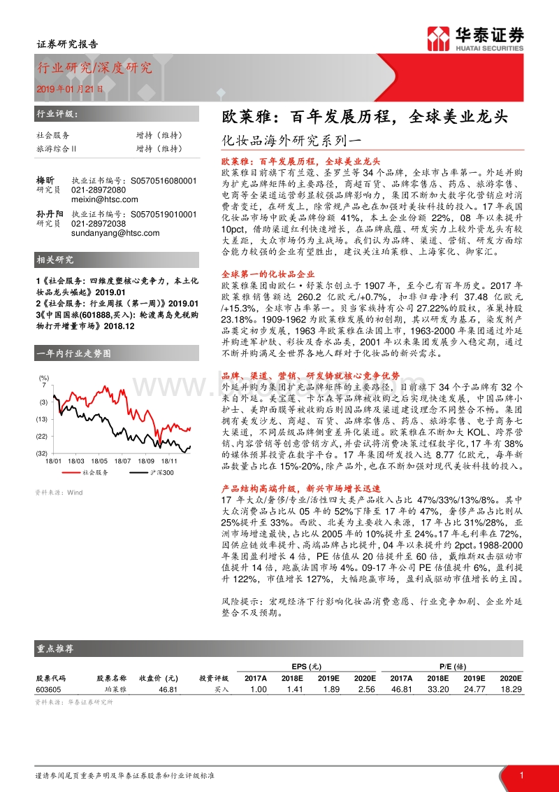 化妆品海外研究系列一：欧莱雅：百年发展历程，全球美业龙头.pdf_第1页