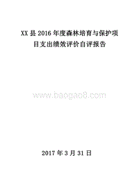 XX县2016年度森林培育与保护项目支出绩效评价自评报告.doc
