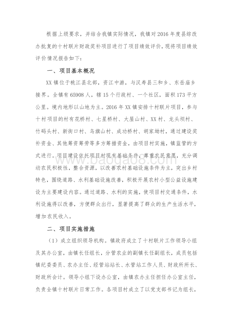 XX镇十村联片财政奖补项目绩效评价报告.doc_第2页
