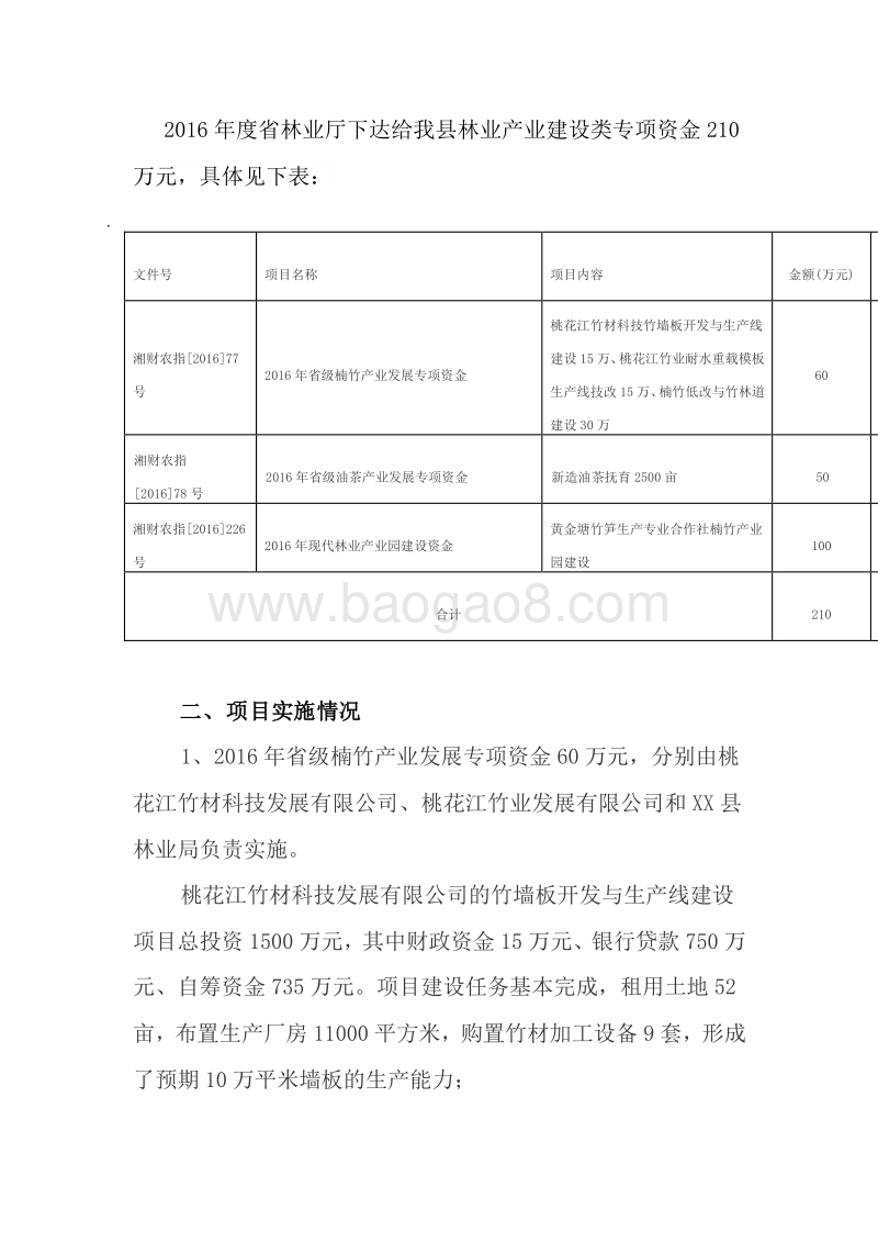 XX县2016年度林业产业建设项目支出绩效评价自评报告.doc_第3页