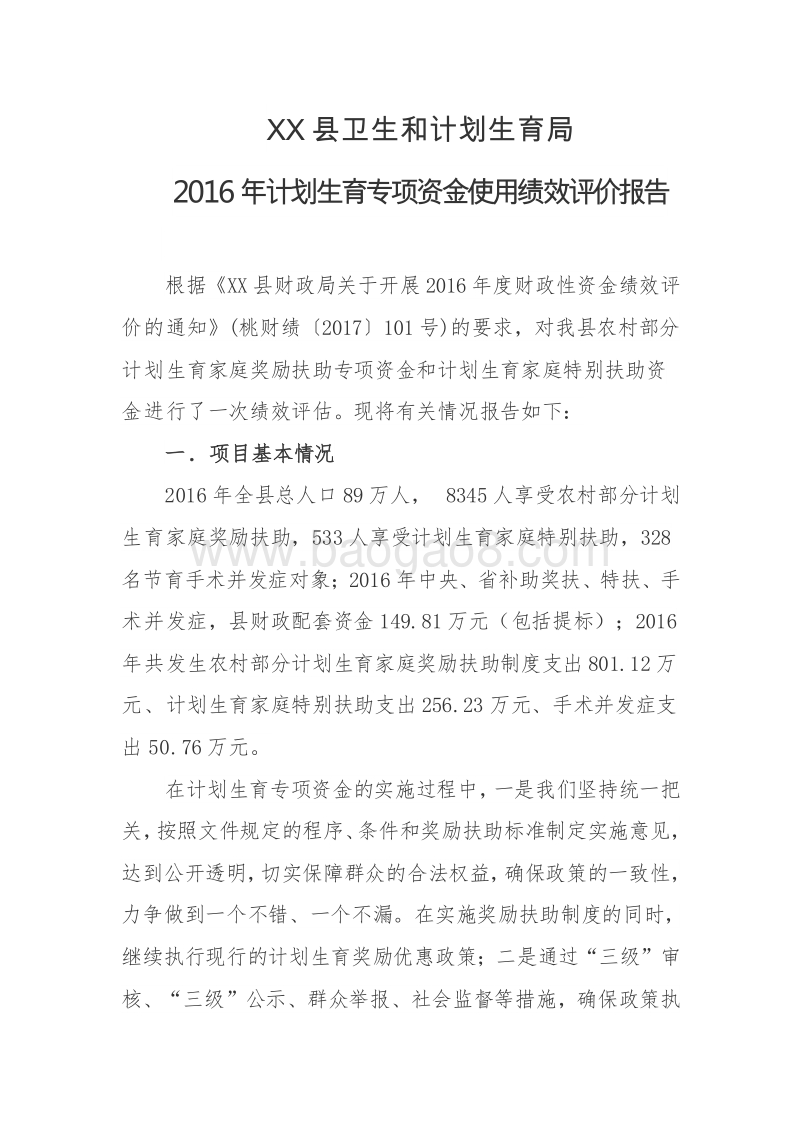 2016年计划生育专项资金使用绩效评价报告.doc_第2页