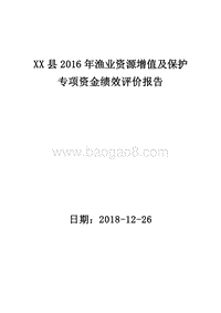 XX县2016年渔业资源增值及保护专项资金绩效评价报告.doc