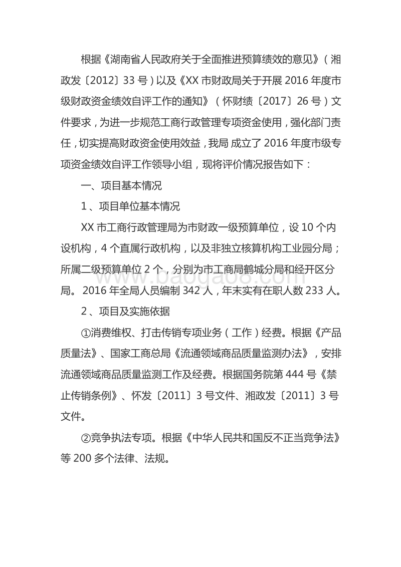 XX市工商行政管理局2016年度专项资金绩效评价报告.doc_第2页