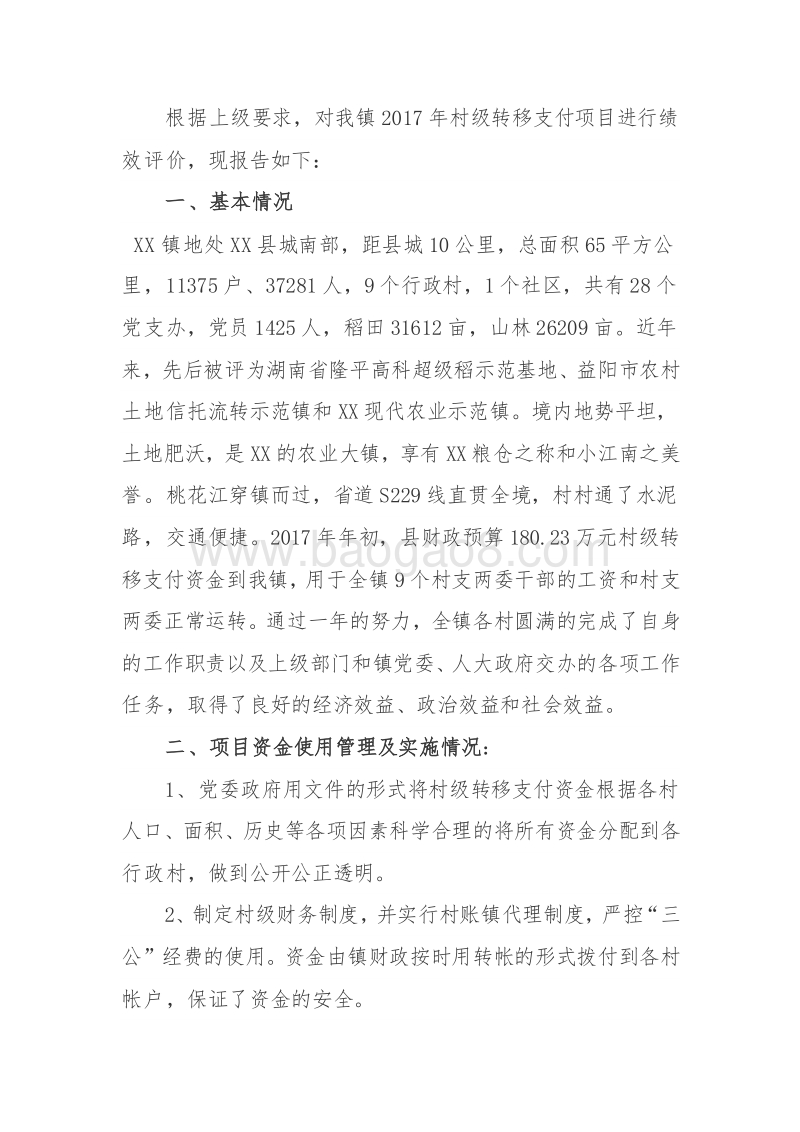 XX镇2017年村级转移支付项目绩效评价报告.doc_第2页
