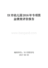 XX市幼儿园2016年专项资金绩效评价报告.doc
