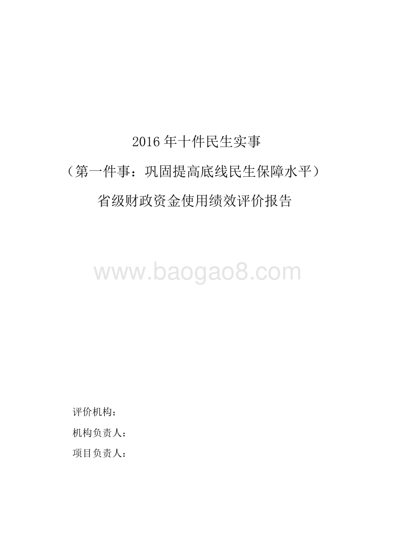 2016年十件民生实事（第一件事“巩固提高底线民生保障水平”）财政资金使用绩效评价报告.doc_第1页