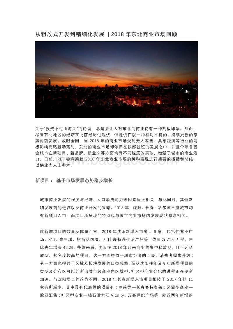 2018年东北商业市场回顾：从粗放式开发到精细化发展.pdf_第1页