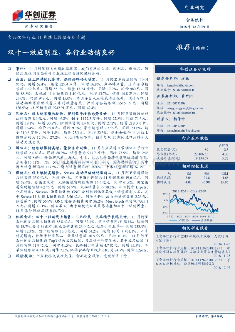 食品饮料行业11月线上数据分析专题：双十一效应明显，各行业动销良好.pdf_第1页