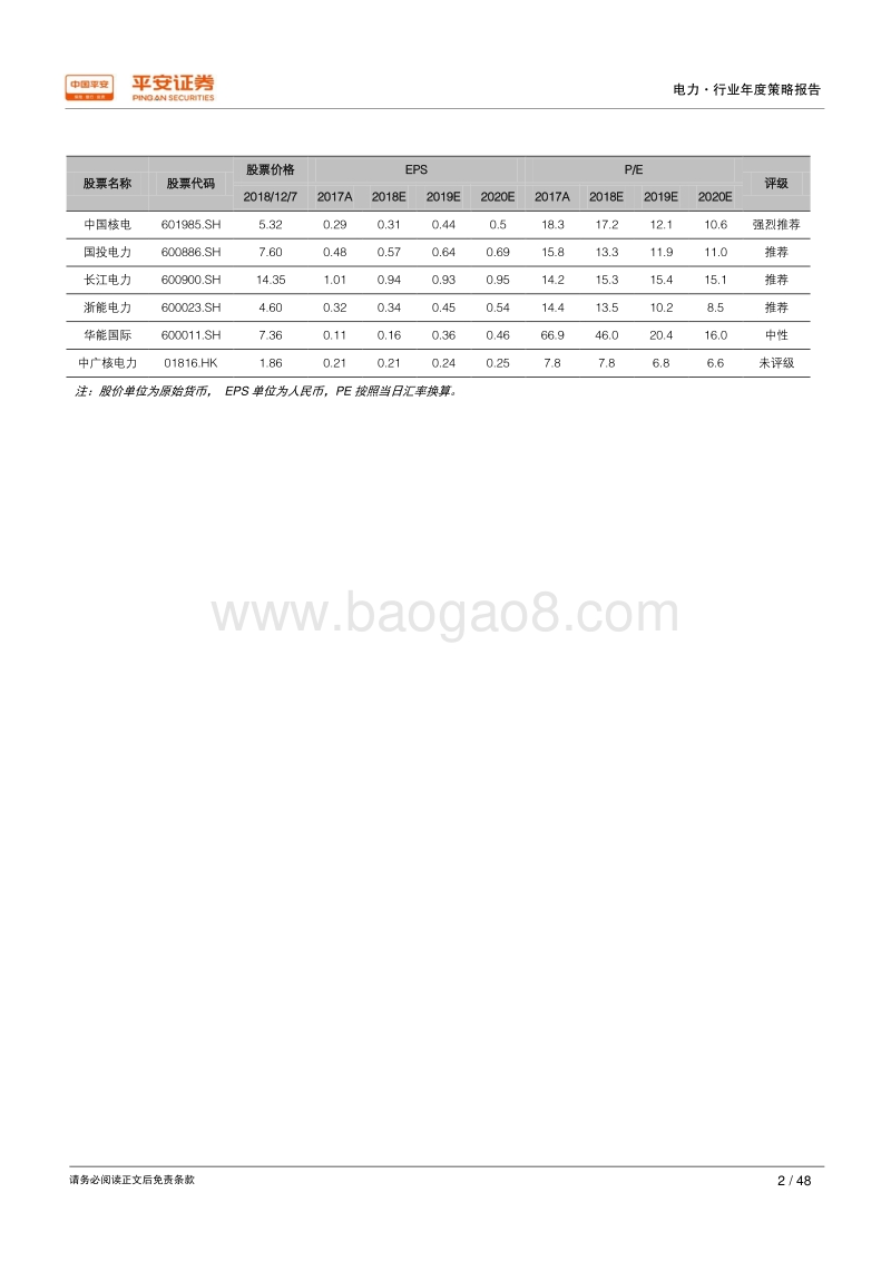 2019年电力行业年度策略报告：把握确定，持有优质资产，核电与大水电.pdf_第2页