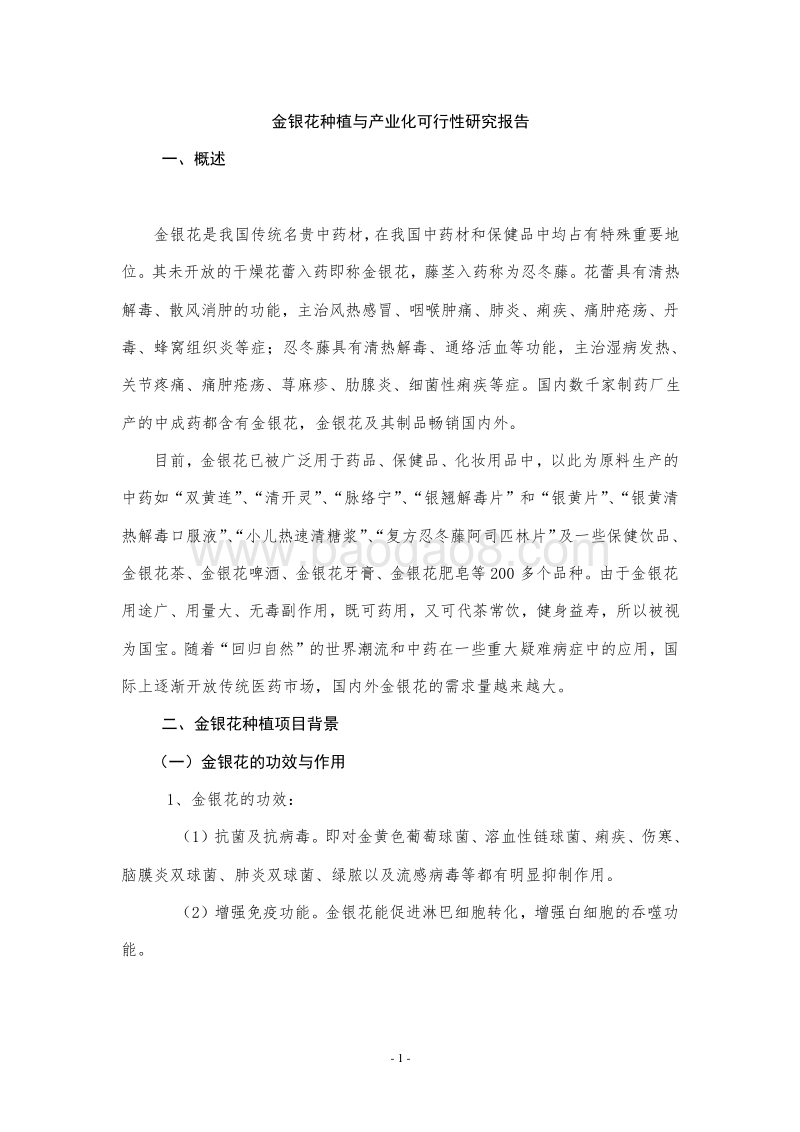 金银花种植与产业化项目可行性研究报告.doc_第1页