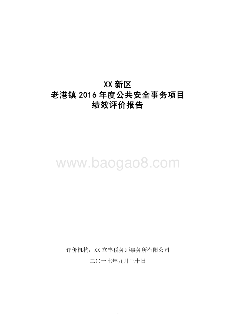 XX新区老港镇2016年度公共安全事务项目专项资金绩效评价报告.doc_第1页