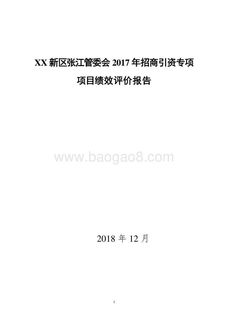 XX新区张江管委会2017年招商引资专项项目绩效评价报告.doc_第1页