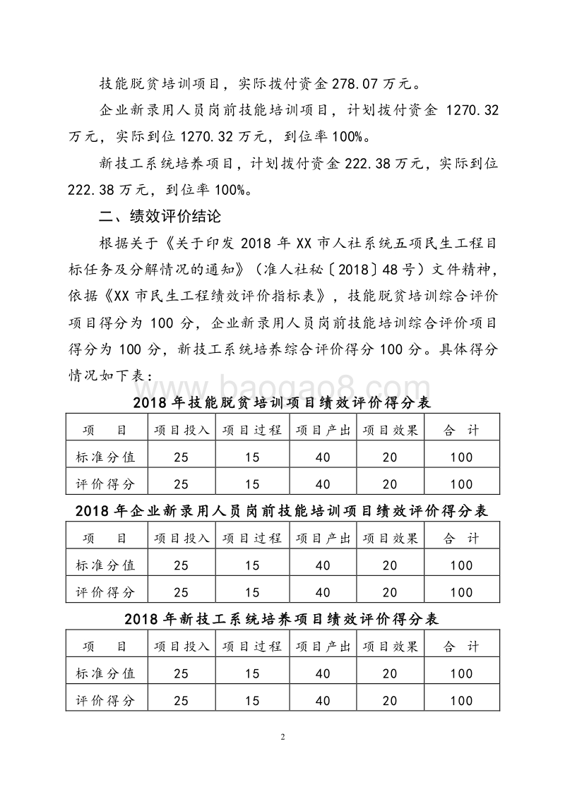 2018年XX市技能脱贫、企业新录用人员岗前技能培训、新技工系统培养民生工程绩效评价报告.doc_第3页