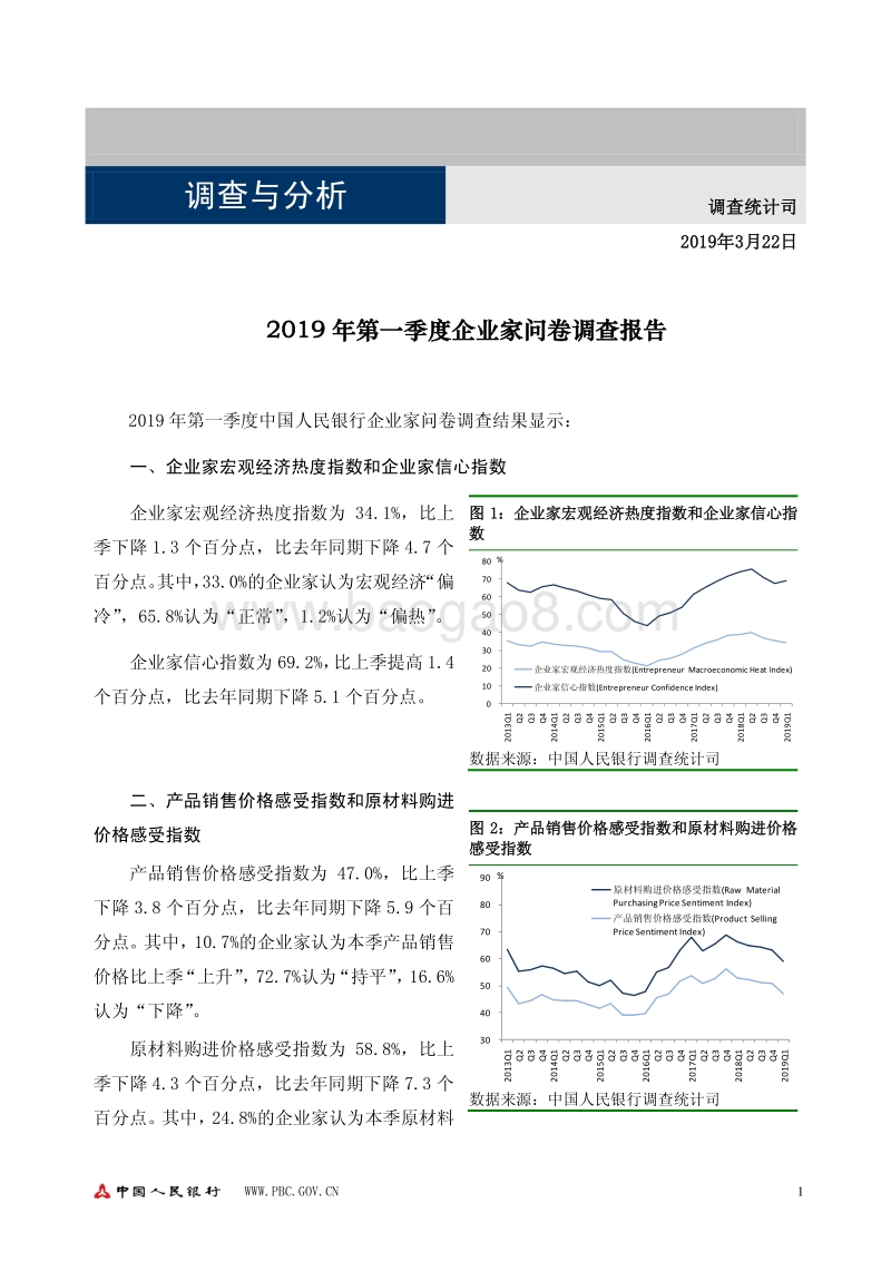 2019年第一季度企业家问卷调查报告.pdf_第1页