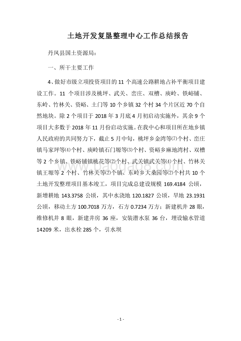 2018土地开发复垦整理中心工作总结报告.docx_第1页