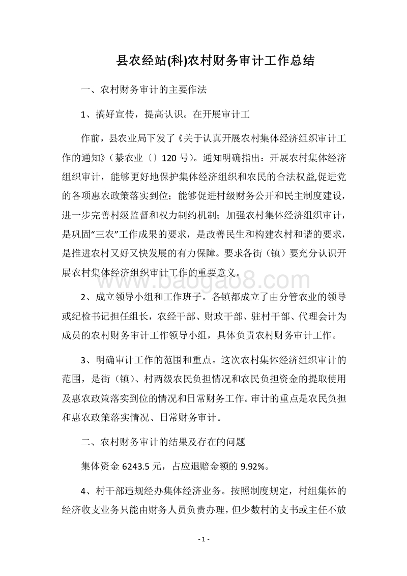 2018县农经站(科)农村财务审计工作总结.docx_第1页