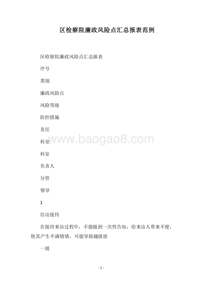2018区检察院廉政风险点汇总报表范例.docx_第1页