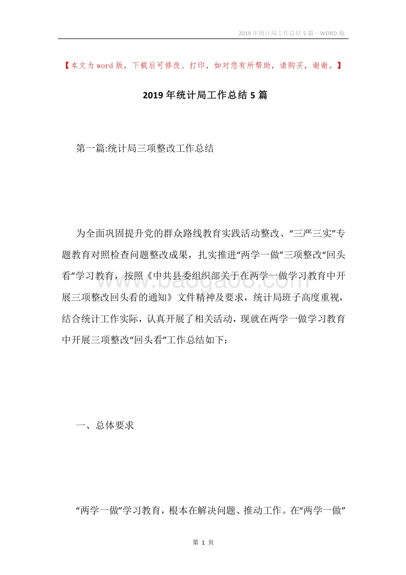 2019年统计局工作总结5篇.docx_第1页
