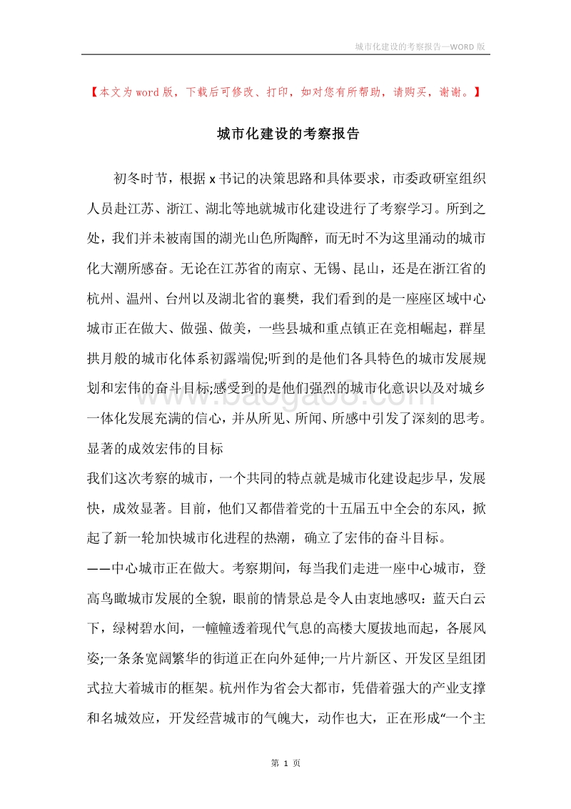 城市化建设的考察报告.docx_第1页