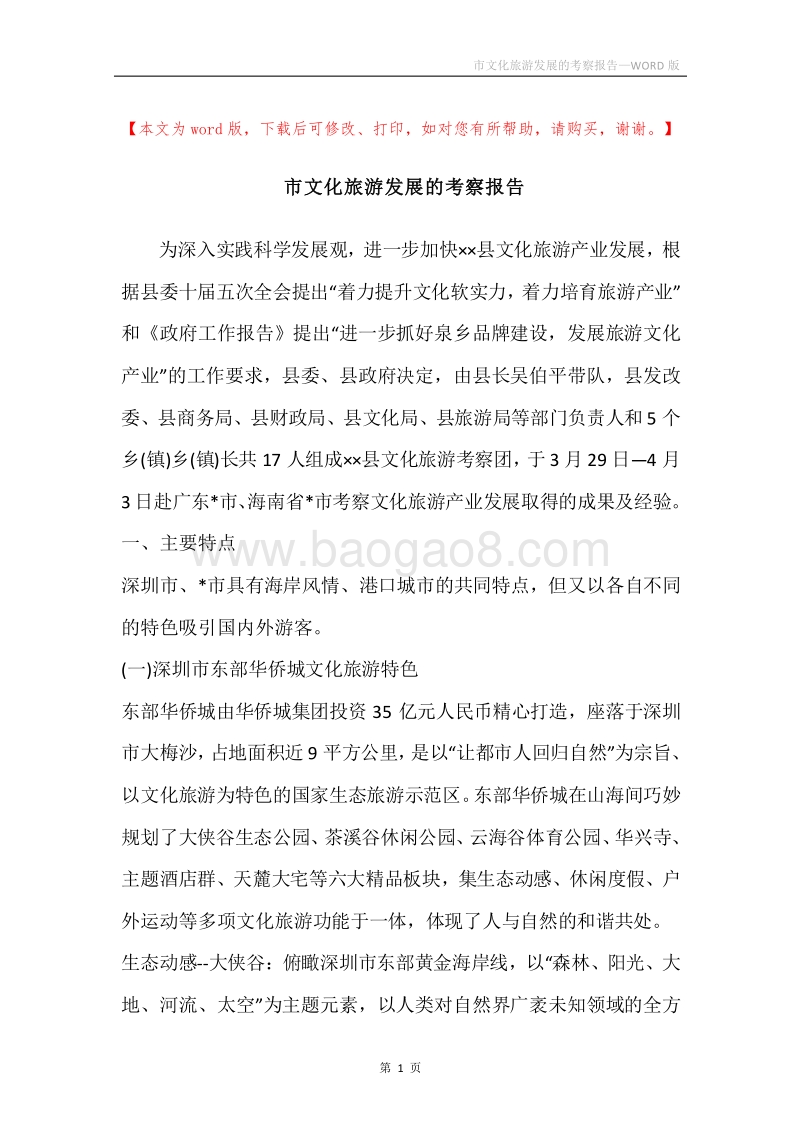 市文化旅游发展的考察报告.docx_第1页