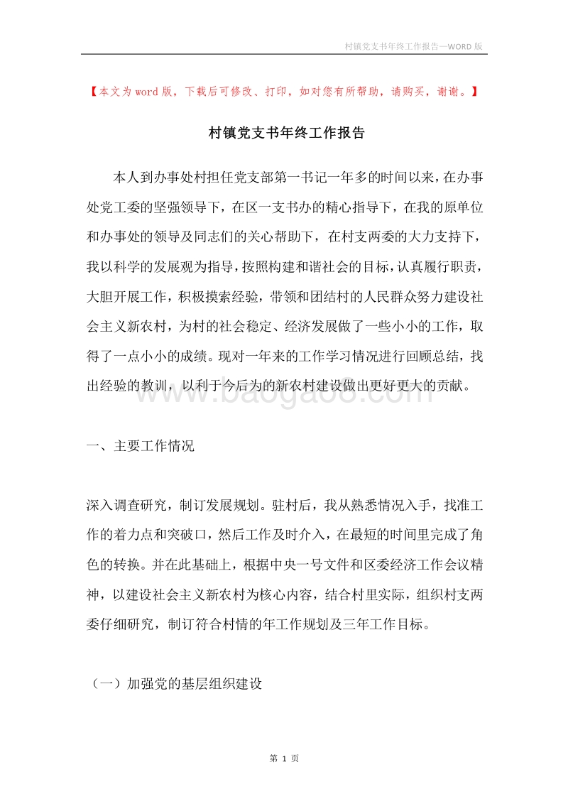 村镇党支书年终工作报告.docx_第1页