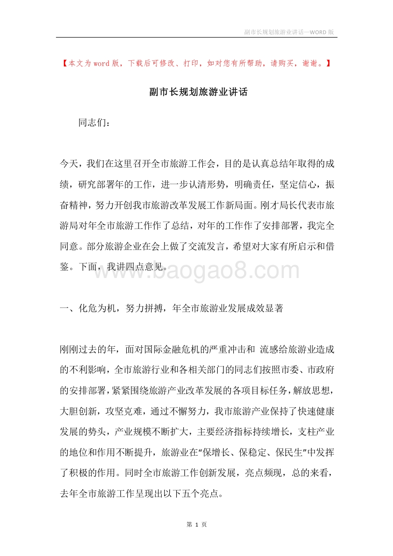 副市长规划旅游业讲话.docx_第1页