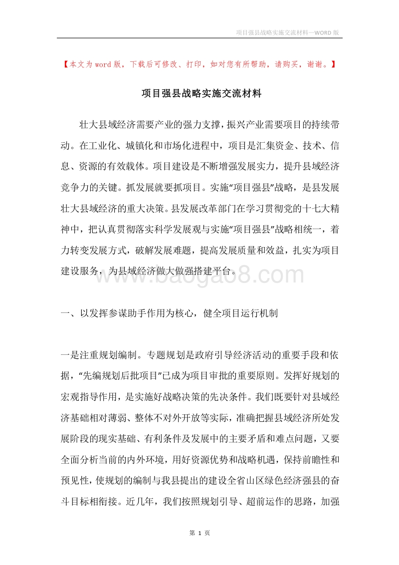 项目强县战略实施交流材料.docx_第1页