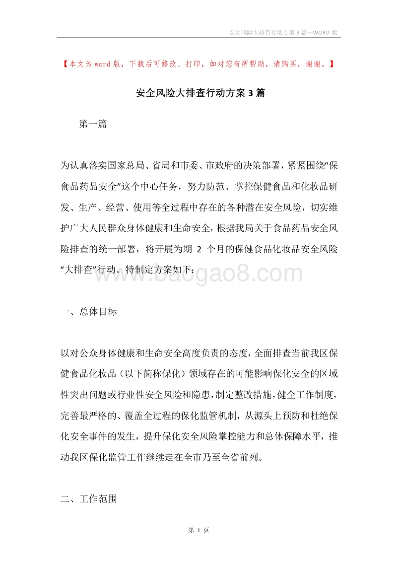 安全风险大排查行动方案3篇.docx_第1页