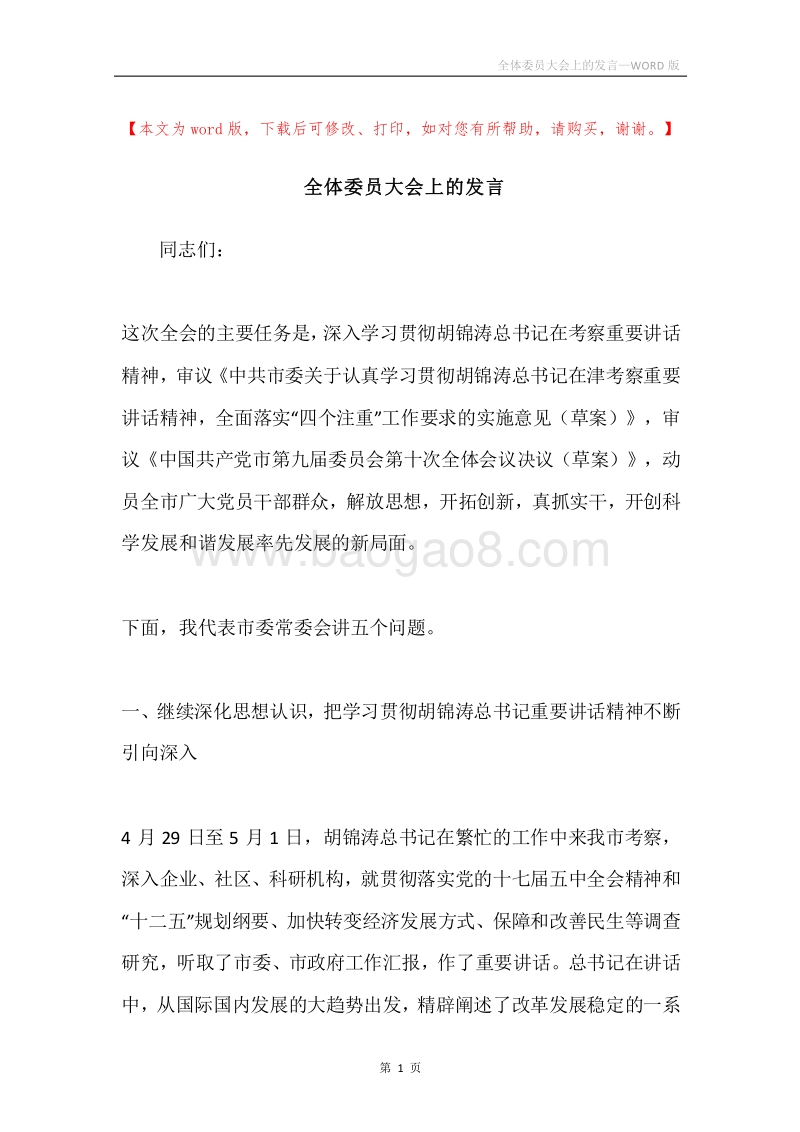 全体委员大会上的发言.docx_第1页