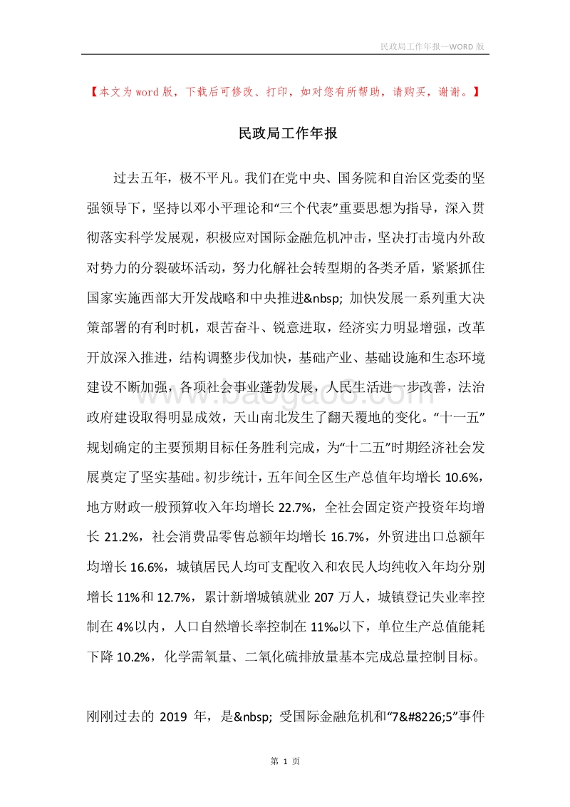 民政局工作年报.docx_第1页