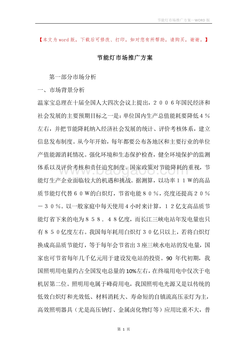 节能灯市场推广方案.docx_第1页