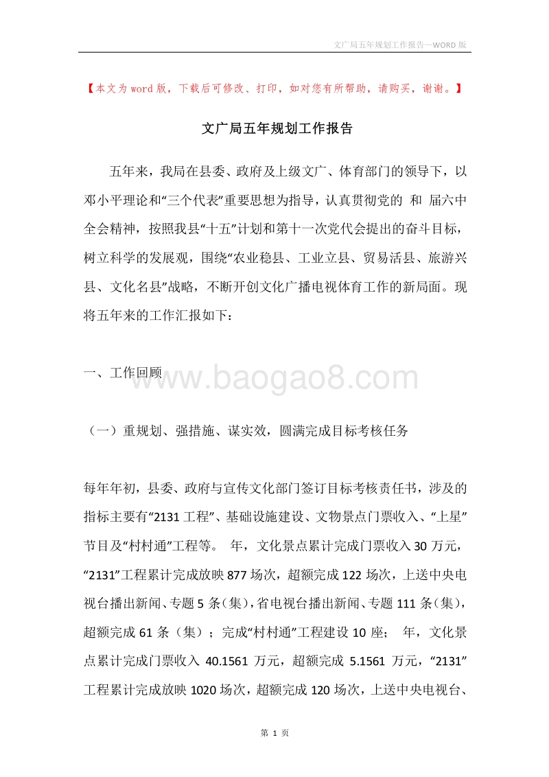 文广局五年规划工作报告.docx_第1页