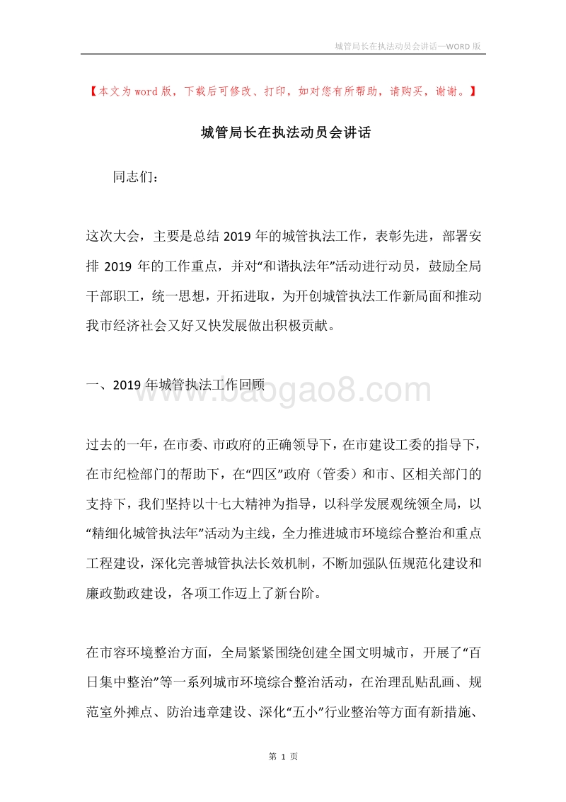 城管局长在执法动员会讲话.docx_第1页