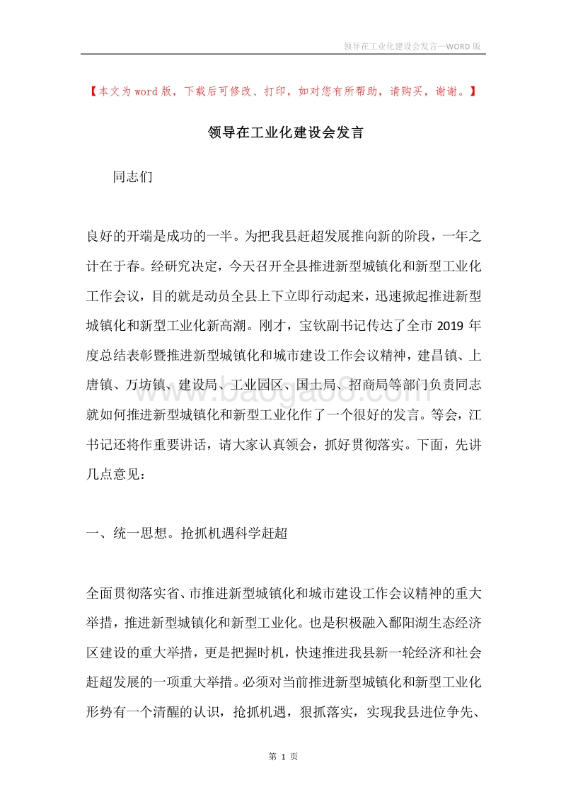 领导在工业化建设会发言.docx_第1页